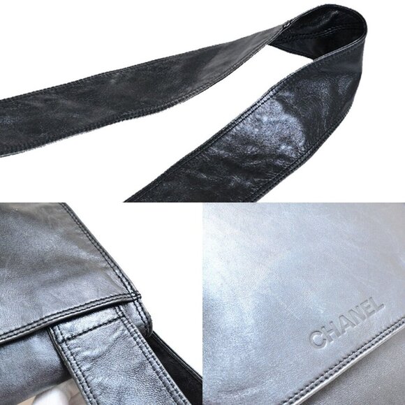 CHANEL CC Logo Crossbody Shoulder Bag Leather Black GHW Italy Vintage - Picture 8 of 15